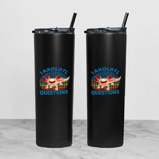 I Axolotl Questions Cute Retro Vintage Axolotl Tumbler With Lid And Straw