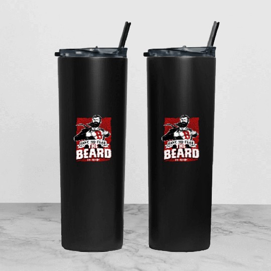 Have No Fear The Beard Is Here Funny Beard Lover Tumbler With Lid And Straw