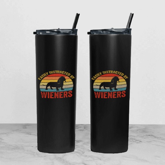 Easily Distracted By Wieners For Dog Lover Tumbler With Lid And Straw