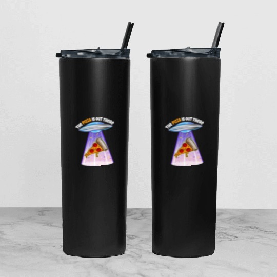 Funny Pizza UFO Alien Abduction Tumbler With Lid And Straw