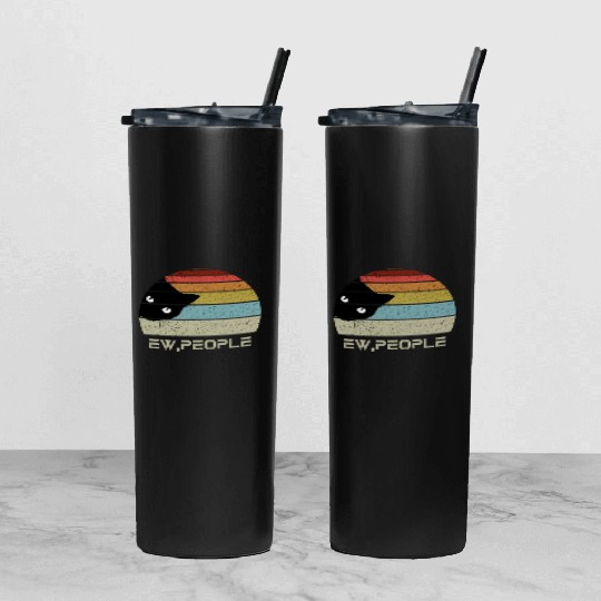 Ew people retro cat funny vintage Tumbler With Lid And Straw