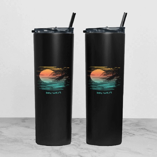 Artistic Key West Florida Palm Tree Vacation Tumbler With Lid And Straw