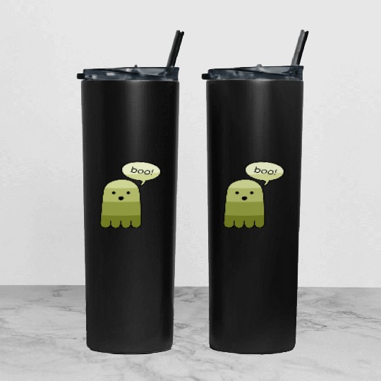 Olive Green Boo Ghost Halloween Tumbler With Lid And Straw