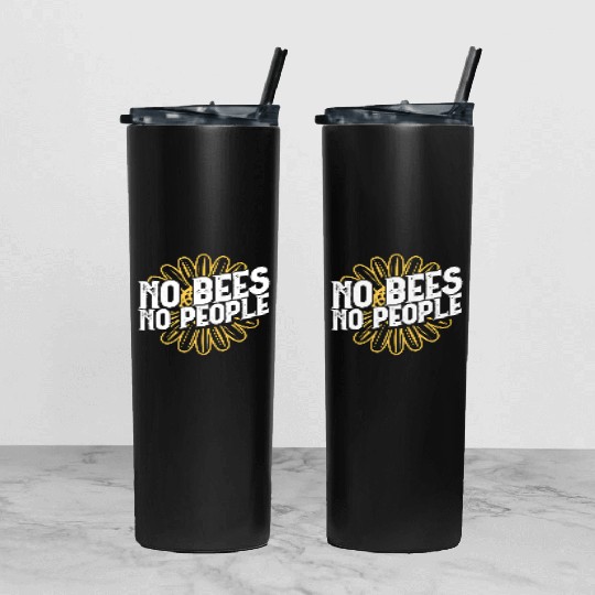 No Bees No People Graphic Design A Bee A Yellow Fl Tumbler With Lid And Straw