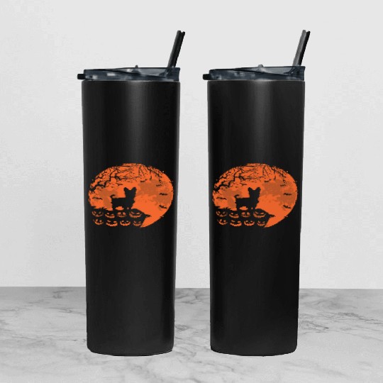 Yorkie Dog And Moon Halloween Funny Dog Lover Gift Tumbler With Lid And Straw