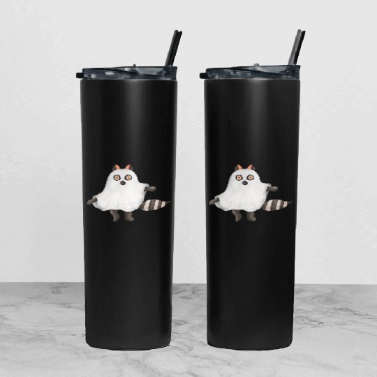 Raccoon in ghost Halloween costume Tumbler With Lid And Straw