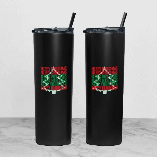Merry Christmas Kiss My Ass Funny Hanukkah Tree Tumbler With Lid And Straw