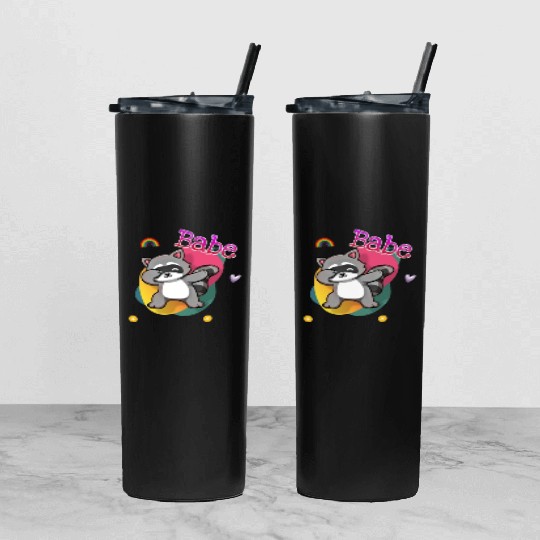 baby raccoon Tumbler With Lid And Straw