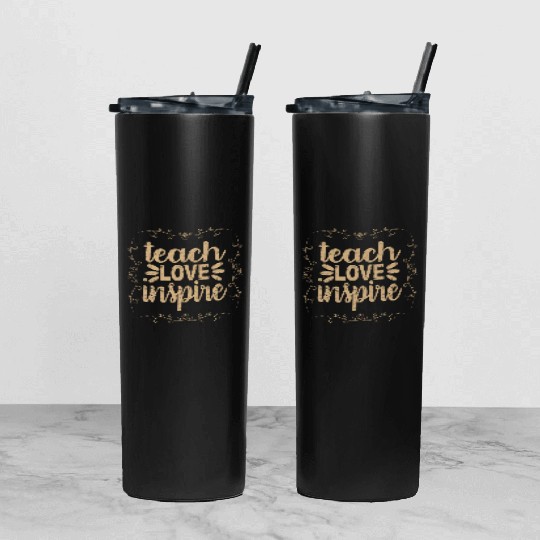 Teach Love Inspire Tumbler With Lid And Straw, Teacher Appreciation Tumbler With Lid And Straw