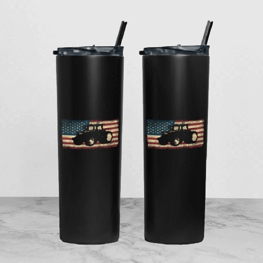 Farming Farmer American Flag Us Tumbler With Lid And Straw