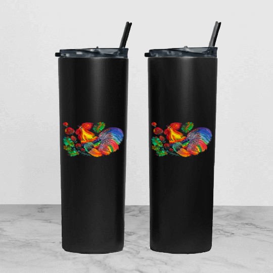 Magic cock. Petrykivka painting. Rainbow rooster Tumbler With Lid And Straw