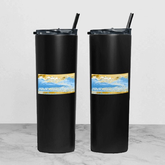 Golden Blue Mountain Lake Tumbler With Lid And Straw