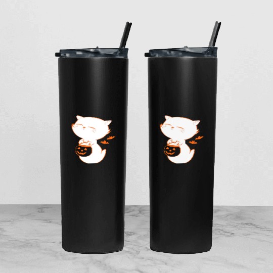 Cute Halloween Trick Or Treat Ghost Tumbler With Lid And Straw
