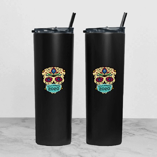 Sugar Skull Wearing Face Mask | Day of the Dead Tumbler With Lid And Straw