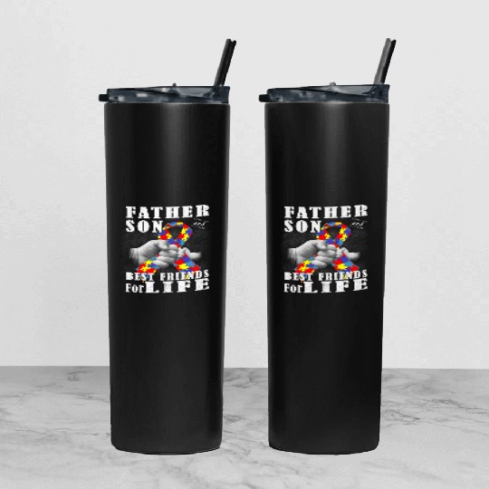 Father Son Best Friends For Life Autism Awareness Tumbler With Lid And Straw