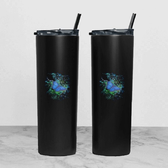 Royal blue monarch butterfly retro 70's animal Tumbler With Lid And Straw