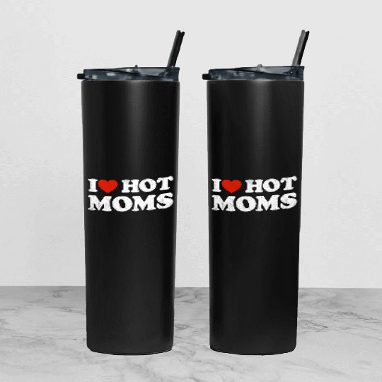 I Heart Hot Moms Y2K Adult Humor Distressed I Tumbler With Lid And Straw