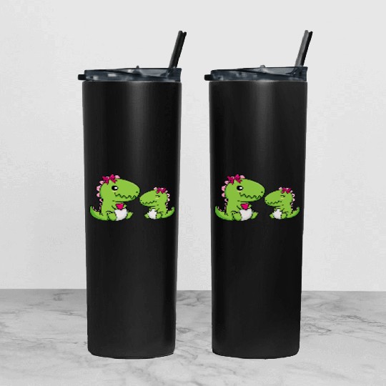 Big sister brother dino siblings boy girl heart Tumbler With Lid And Straw