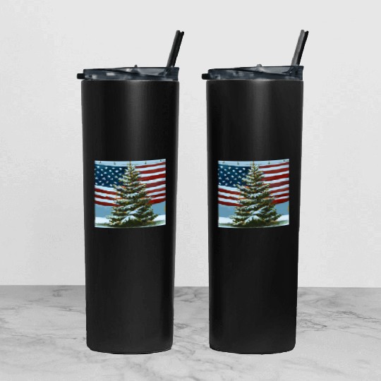 Patriotic Christmas Decorated Christmas Tree With Tumbler With Lid And Straw