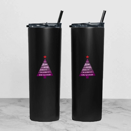 Minimalist Dark Orchid Purple Christmas Pine Tumbler With Lid And Straw