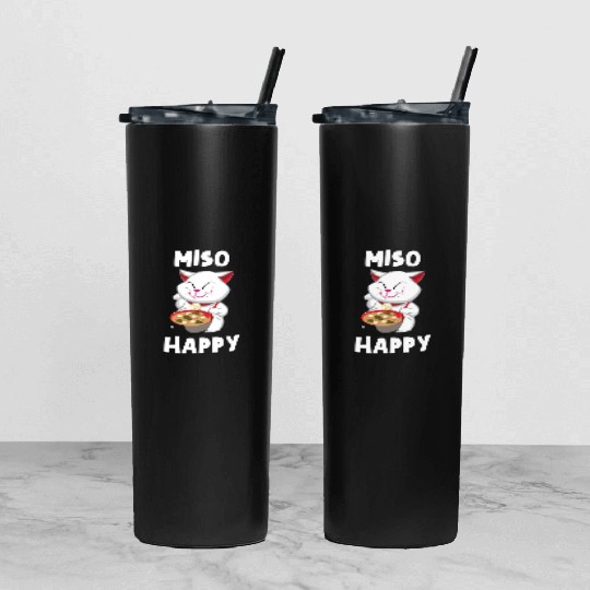 Miso Happy Funny Japanese Cat Miso Tumbler With Lid And Straw