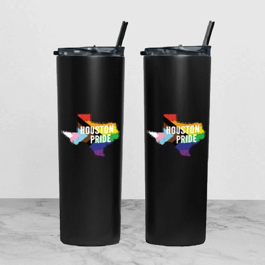 Houston Pride Gay Lesbian Queer Texas Rainbow Flag Tumbler With Lid And Straw