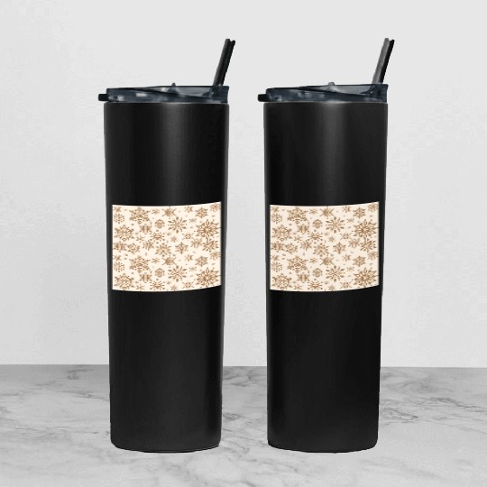 Beige Snowflakes Christmas Pattern Tumbler With Lid And Straw