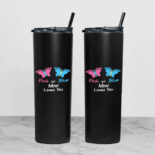 Gender Reveal Mimi K Or Blue Butterflies Tumbler With Lid And Straw