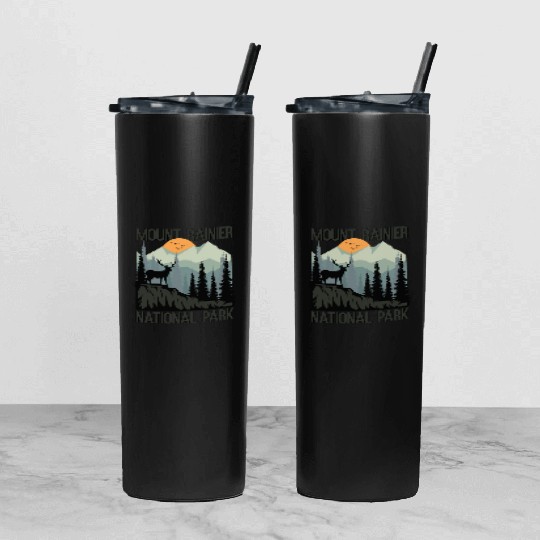 Mount Rainier National Park Mountains Deer Tumbler With Lid And Straw