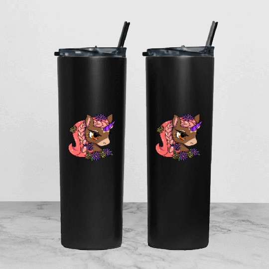 Cute Unicorn Motif Children Girl Tumbler With Lid And Straw