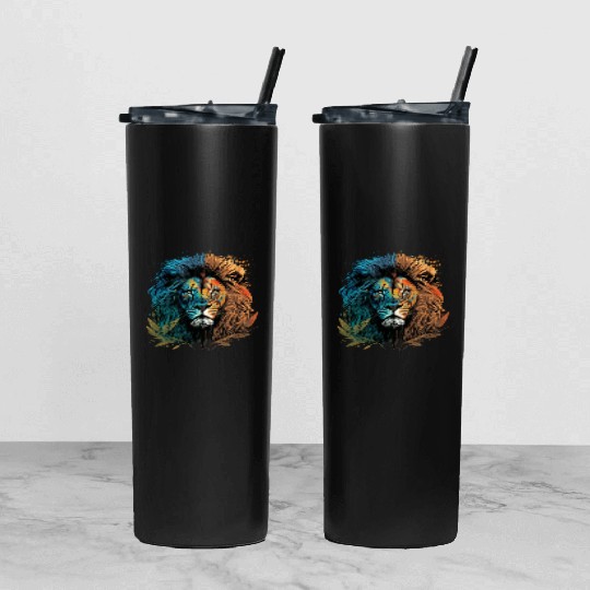 Two Face Lion Tumbler With Lid And Straw