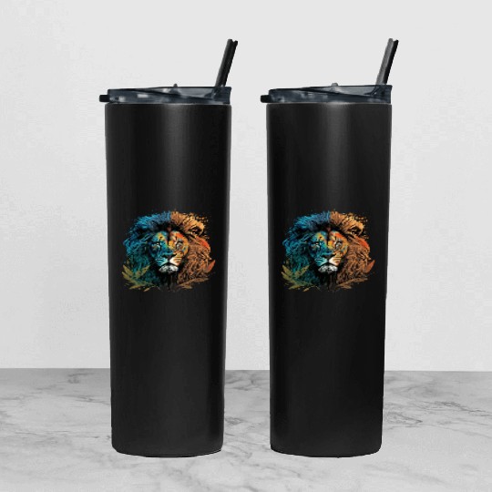 Two Face Lion Tumbler With Lid And Straw
