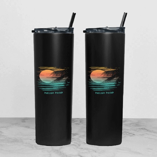 Artistic Hilton Head South Carolina Palm Tree Tumbler With Lid And Straw