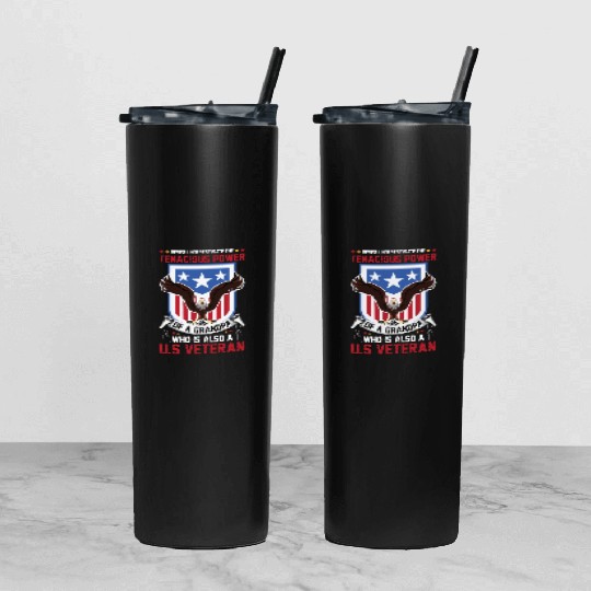 USA Flag Grandpa US Veteran Dad Gift Ideas Tumbler With Lid And Straw