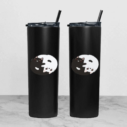 ying yang cat Tumbler With Lid And Straw