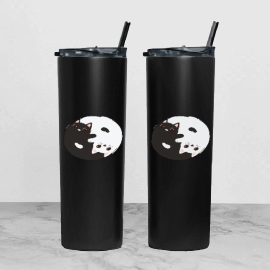 ying yang cat Tumbler With Lid And Straw