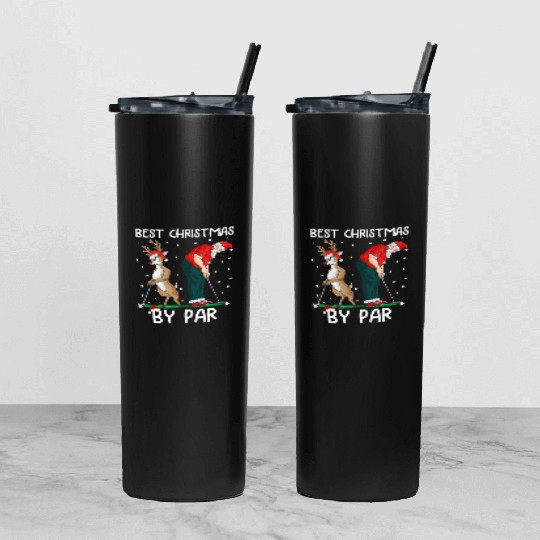Golf Reindeer Golfer Christmas Santa Claus Golfing Tumbler With Lid And Straw