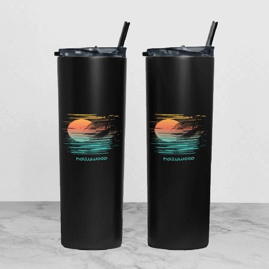 Artistic Hollywood California Palm Tree Vacation Tumbler With Lid And Straw