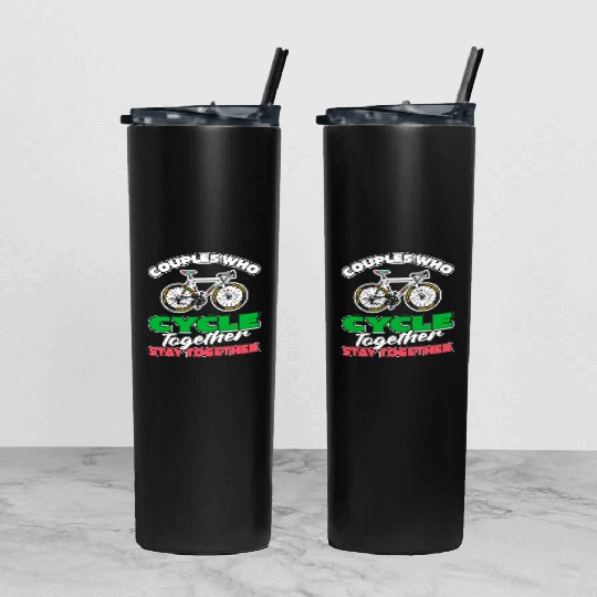Cycling Cyclist Couple Tumbler With Lid And Straw