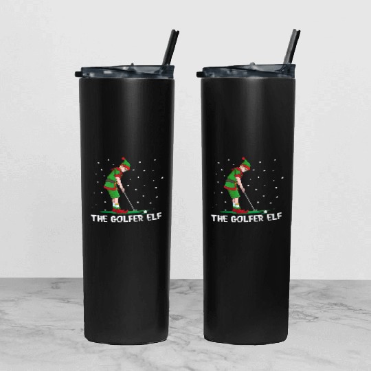 The Golfer Elf Golf Christmas Golfing Tumbler With Lid And Straw