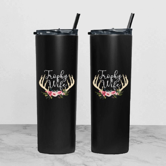 Trophy Wife Cute Deer Antlers Flowers Hunters Wife Tumbler With Lid And Straw