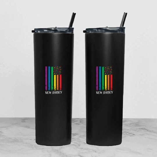 New Jersey Pride Month Pride Flag LGBT Community L Tumbler With Lid And Straw