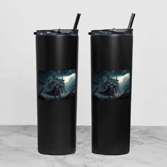 Death Knight in Thunderstorm Tumbler With Lid And Straw