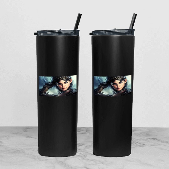 Warrior princess wearing gothic plate fantasy art Tumbler With Lid And Straw