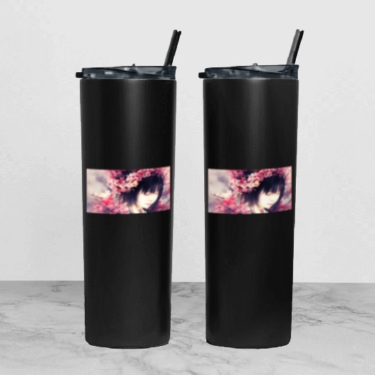 japan girl portrait sakura blossom Japan wallart Tumbler With Lid And Straw