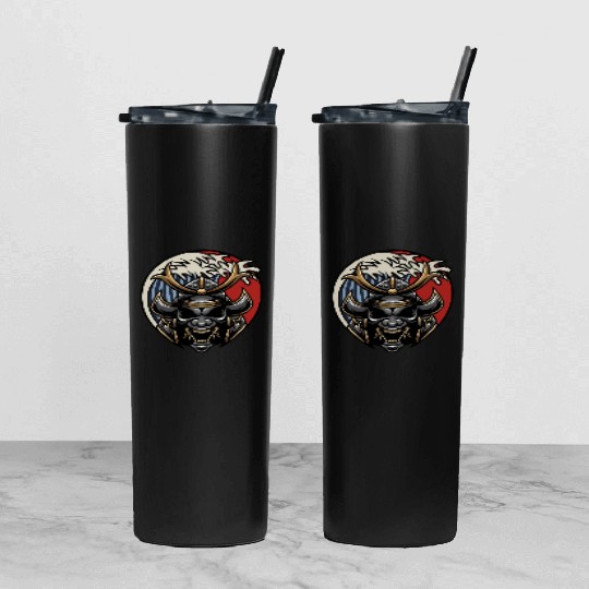 Samurai japan graphic grey mask Tumbler With Lid And Straw