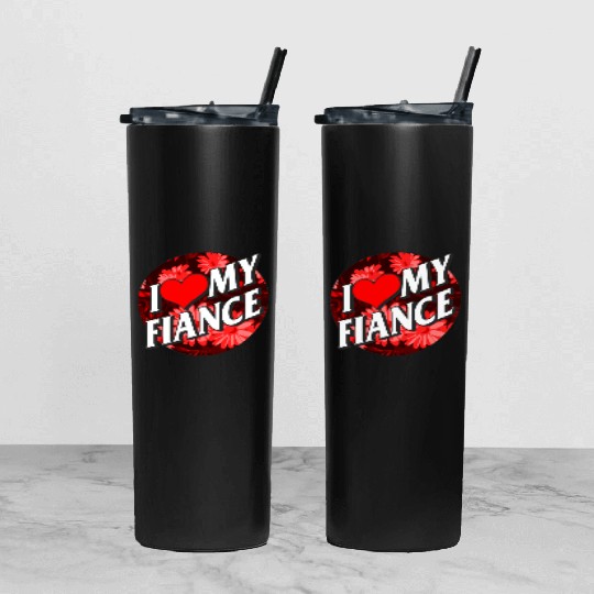 Valentines Tumbler With Lid And Straw, I Love My Fiance Heart Floral