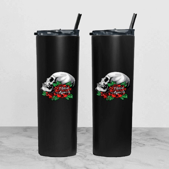 CA SKULL AND ROSES Tumbler With Lid And Straw