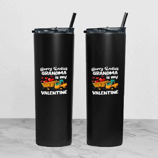 Grandma Is My Valentine Trex Dino Dump Truck Boys Tumbler With Lid And Straw