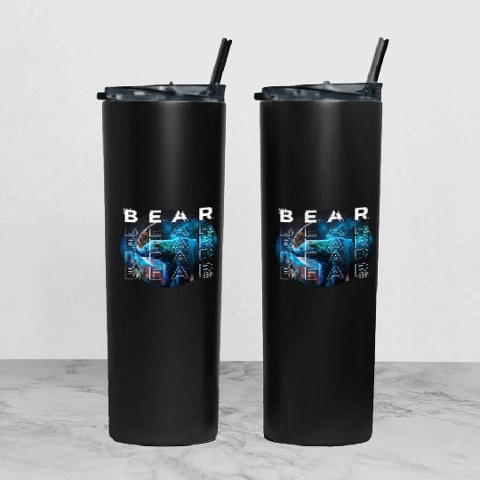 Midnight Roar: A Bear's Lunar Adventure Tumbler With Lid And Straw